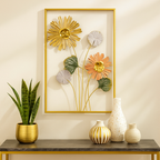 Golden Frame 3D Metal Flower Wall Art – Modern Floral Home Décor