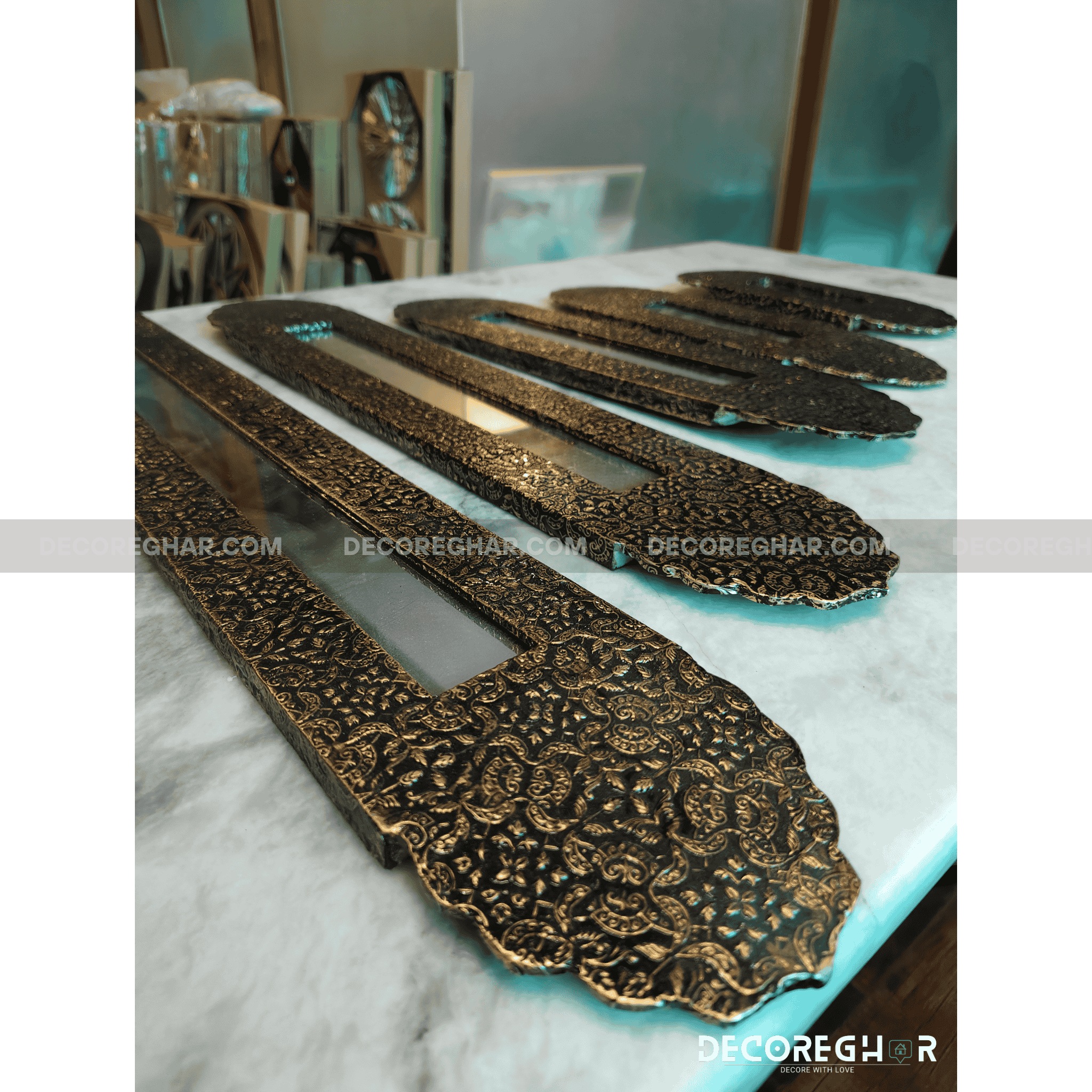 Vintage Ornate Wall Mirror Set – Handcrafted Antique Gold & Black Decorative Wall Panels (Set of 5)