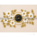 Modern Luxury Floral Wall Clock – Gold & White Metal Art Decor for Living Room