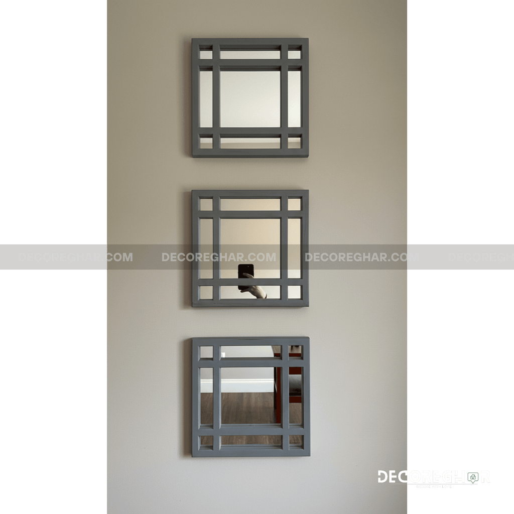 Modern Geometric Wall Mirrors – Set of 3 Decorative Square Mirrors for Living Room & Bedroom