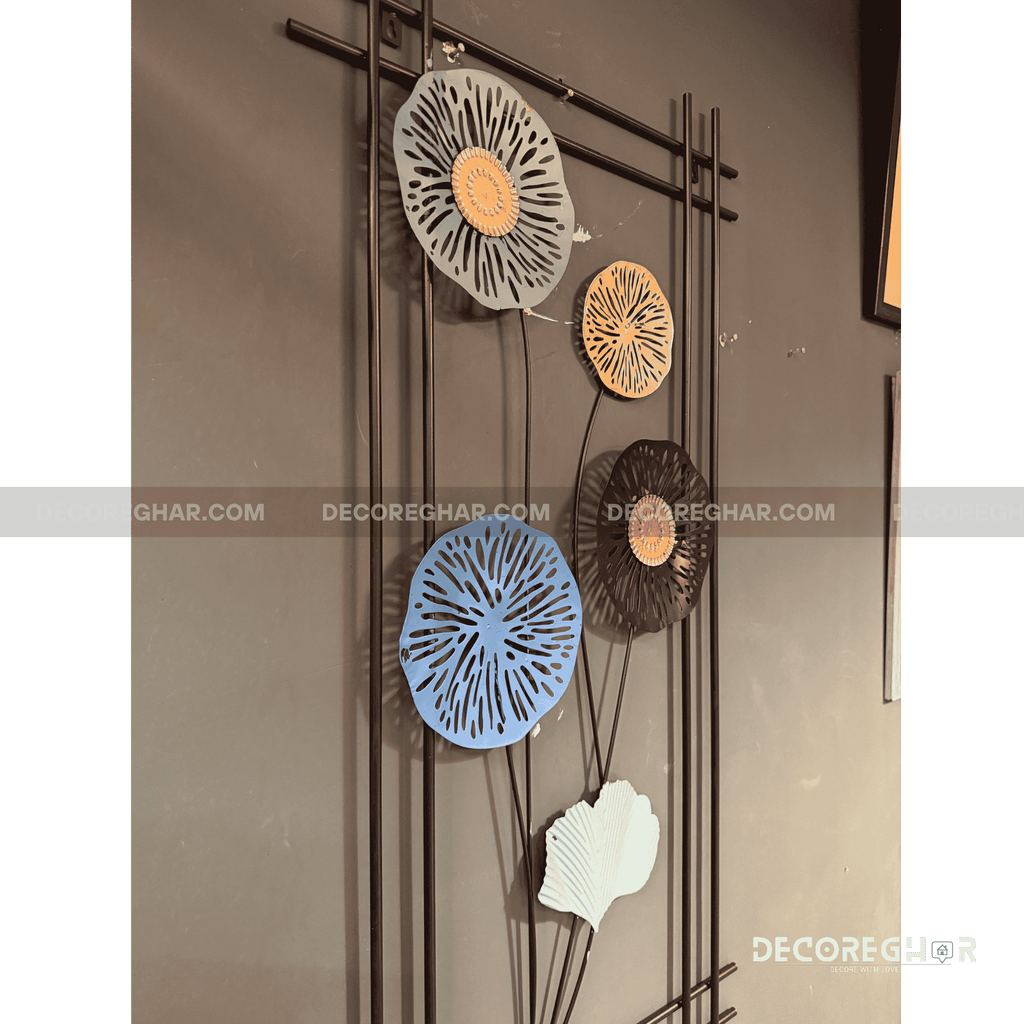Modern Abstract Floral Metal Wall Art – Colorful Geometric Frame