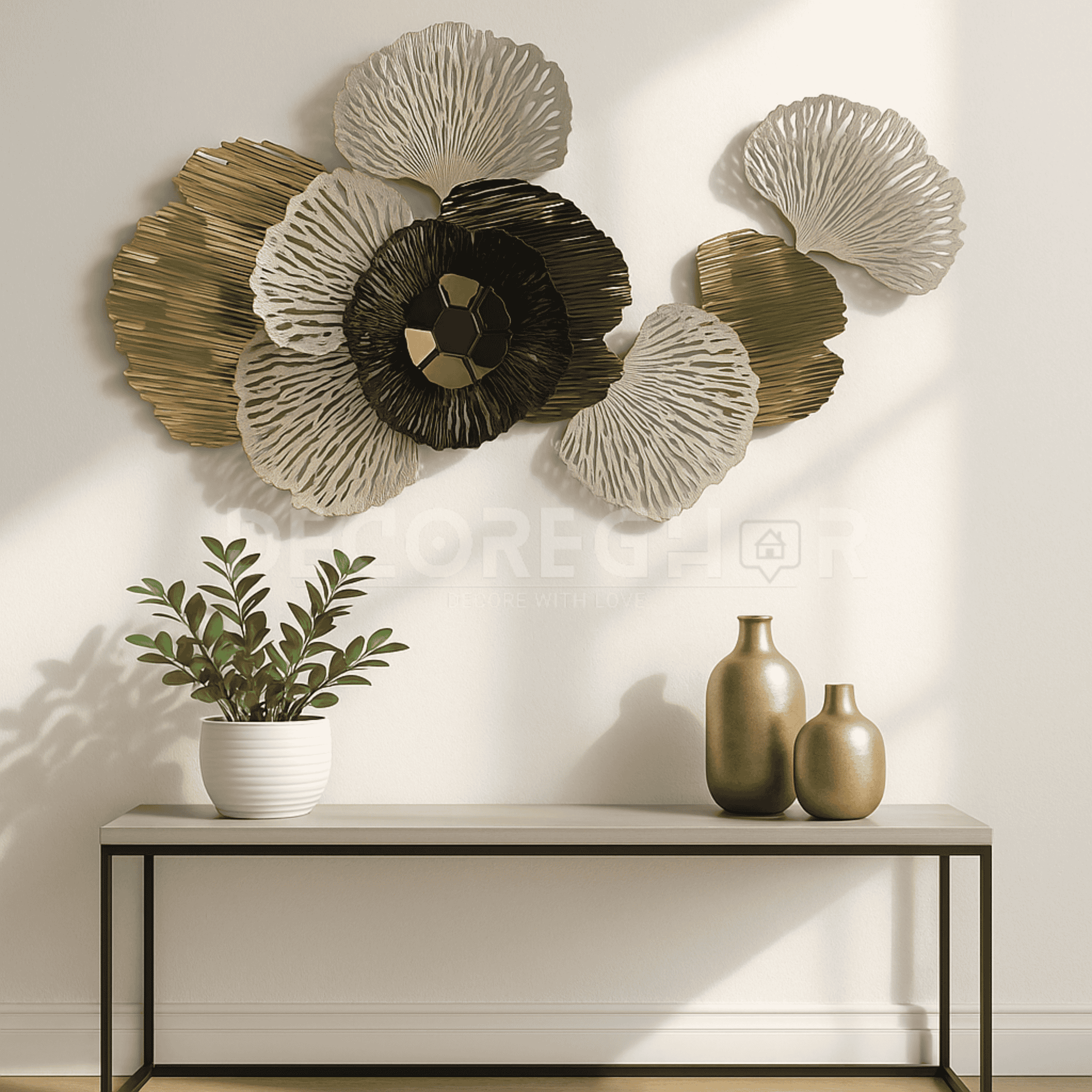 Luxury Metallic Floral Wall Art Decor – Modern 3D Metal Flower Sculpture for Living Room & Hallway