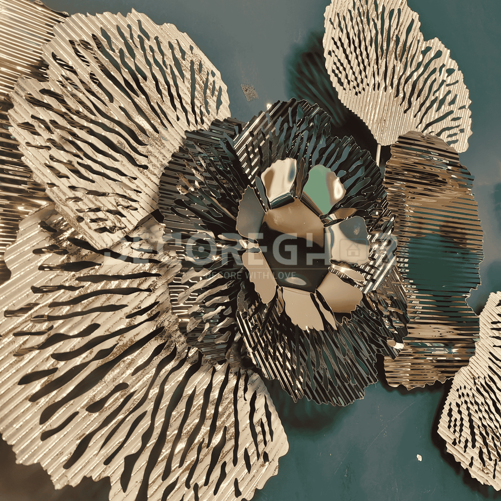 Luxury Metallic Floral Wall Art Decor – Modern 3D Metal Flower Sculpture for Living Room & Hallway