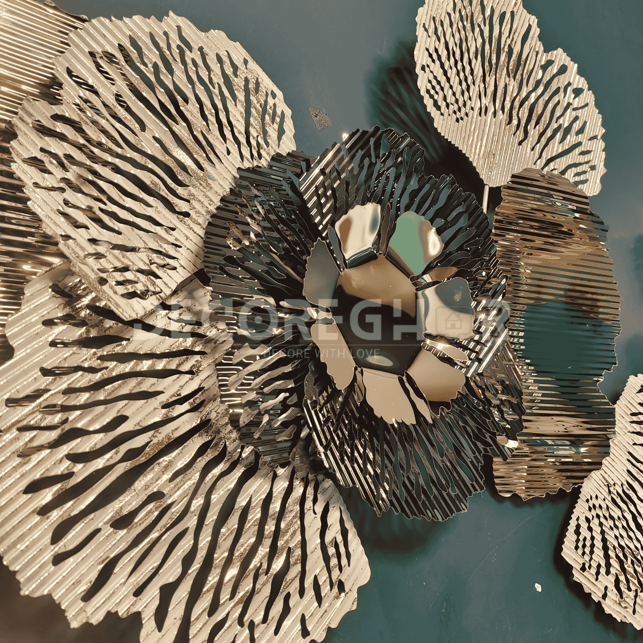 Luxury Metallic Floral Wall Art Decor – Modern 3D Metal Flower Sculpture for Living Room & Hallway