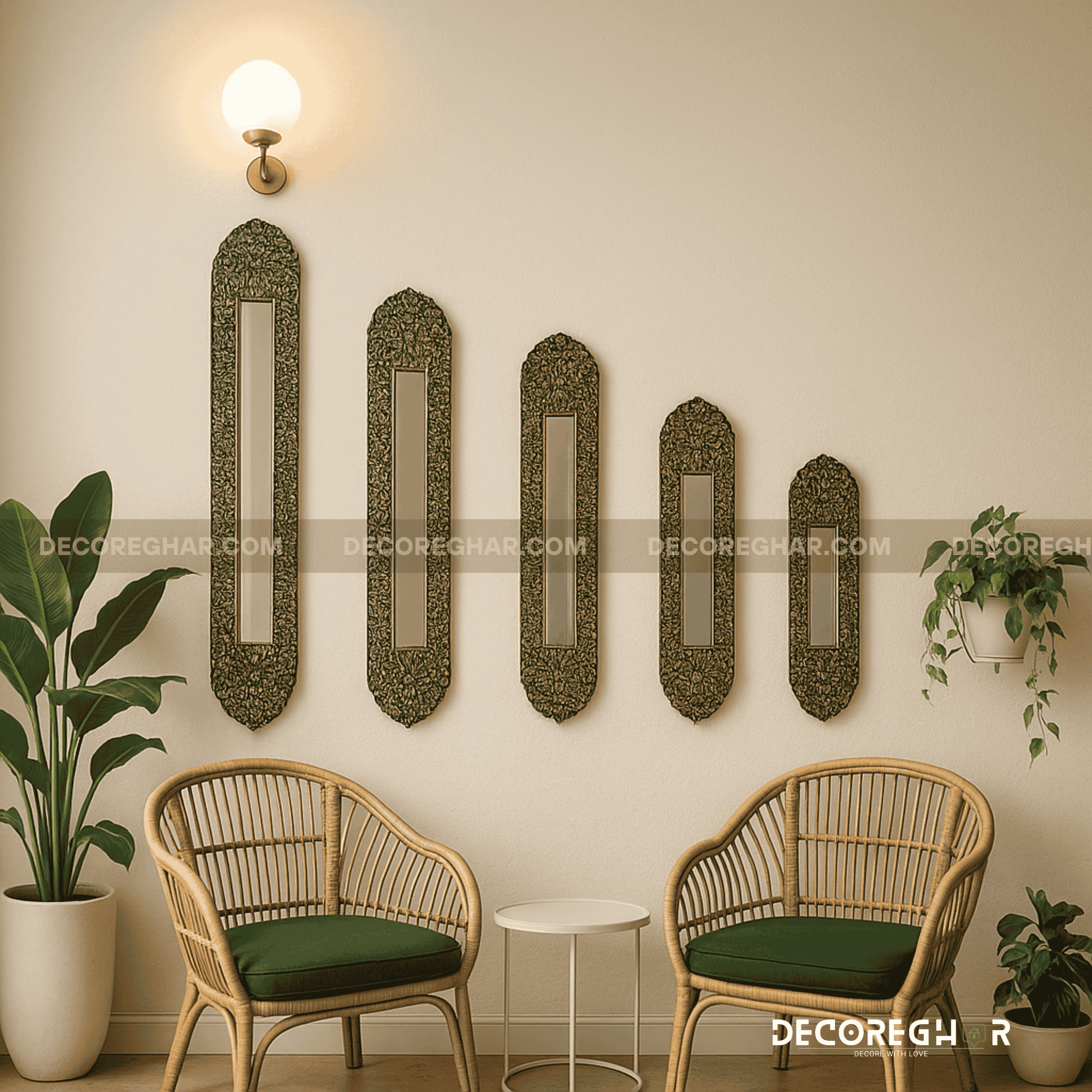 Vintage Ornate Wall Mirror Set – Handcrafted Antique Gold & Black Decorative Wall Panels (Set of 5)