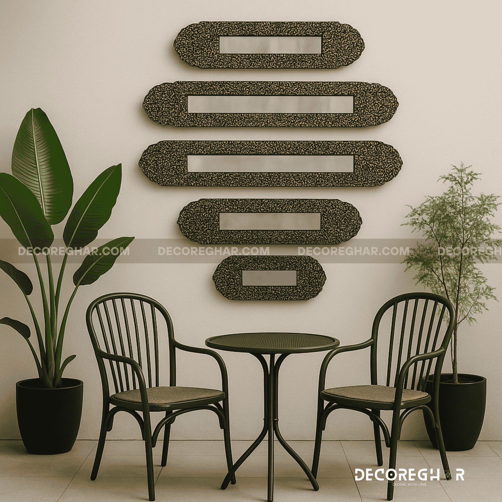 Vintage Ornate Wall Mirror Set – Handcrafted Antique Gold & Black Decorative Wall Panels (Set of 5)