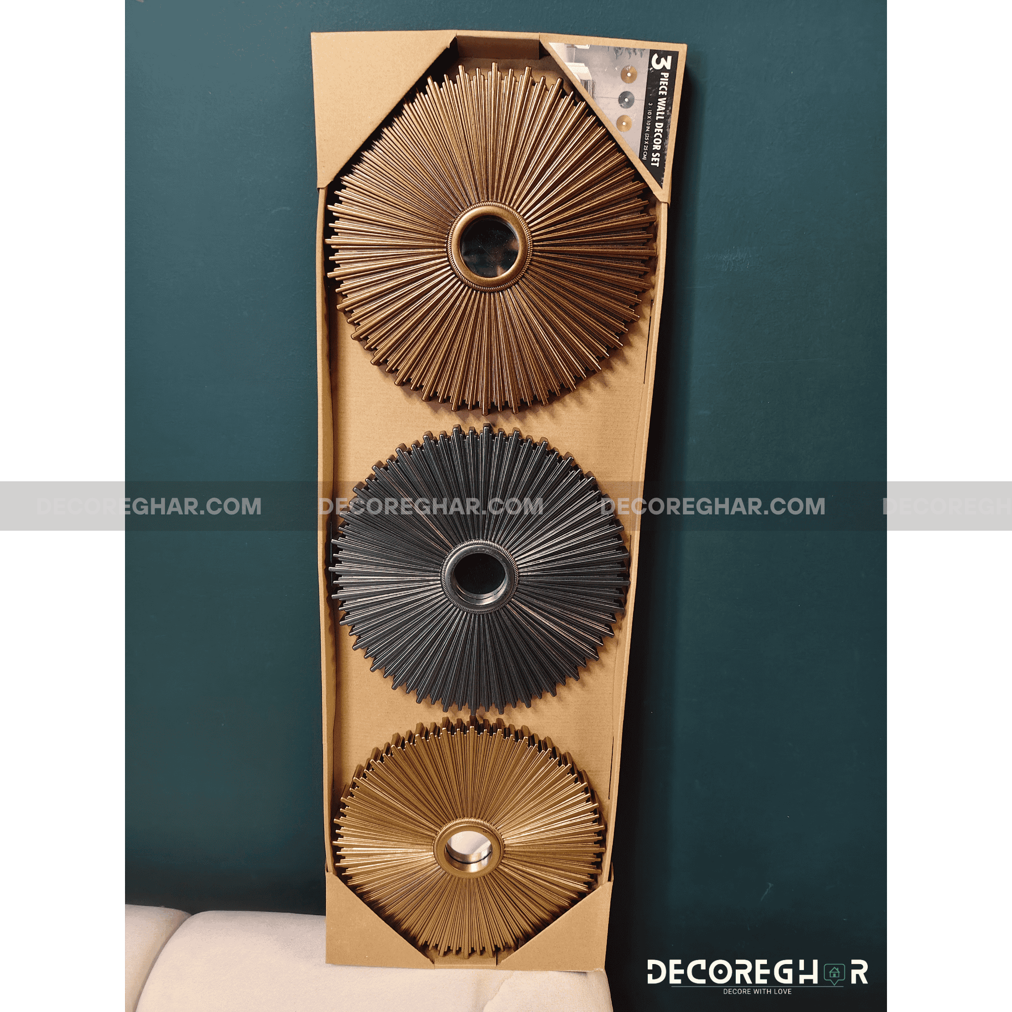 3-Piece Modern Sunburst Wall Set – Decorative Wall Art for Living Room, Bedroom & Office