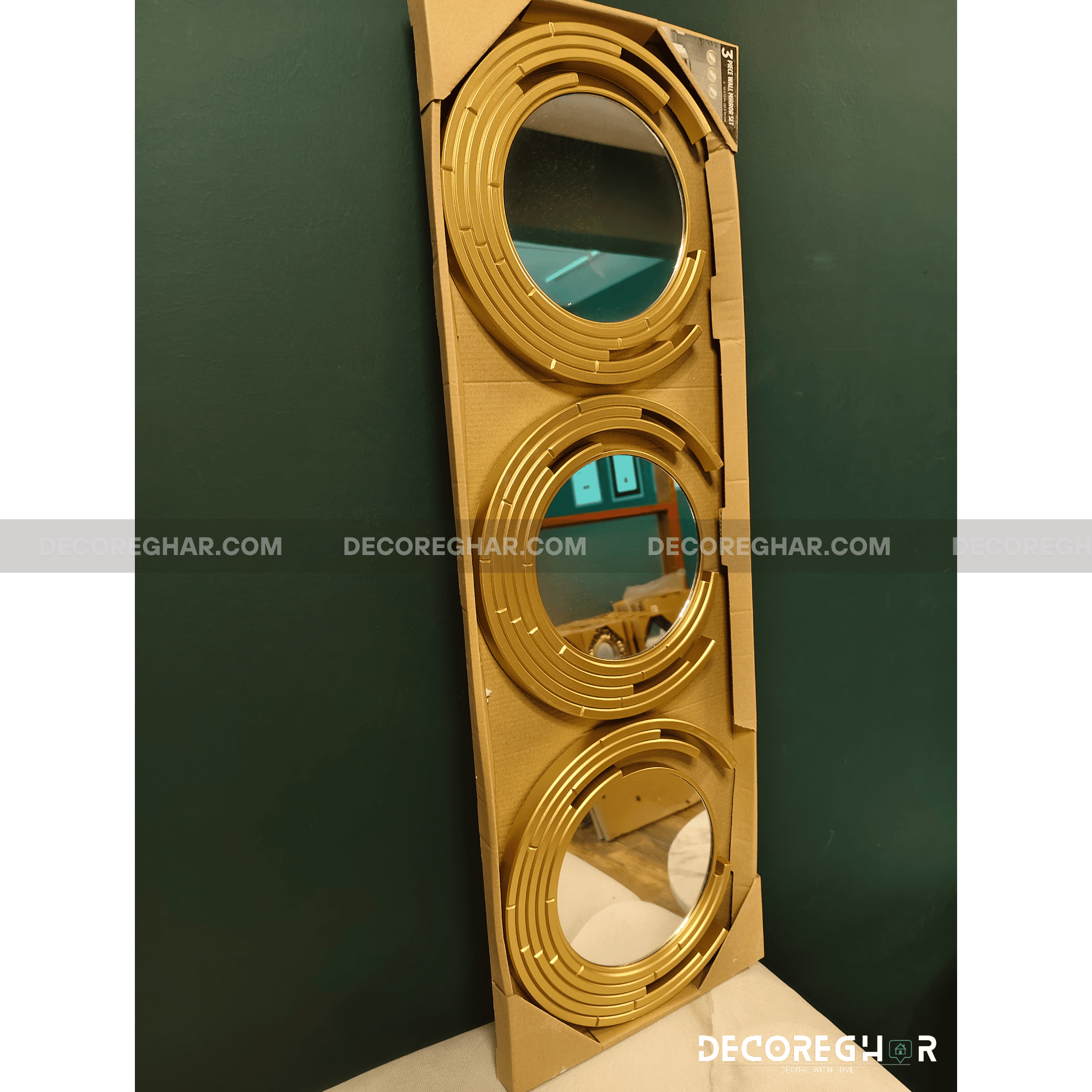 3-Piece Modern Gold Mirror Wall Art Set – Decorative Round Wall Mirrors for Living Room, Bedroom & Hallway