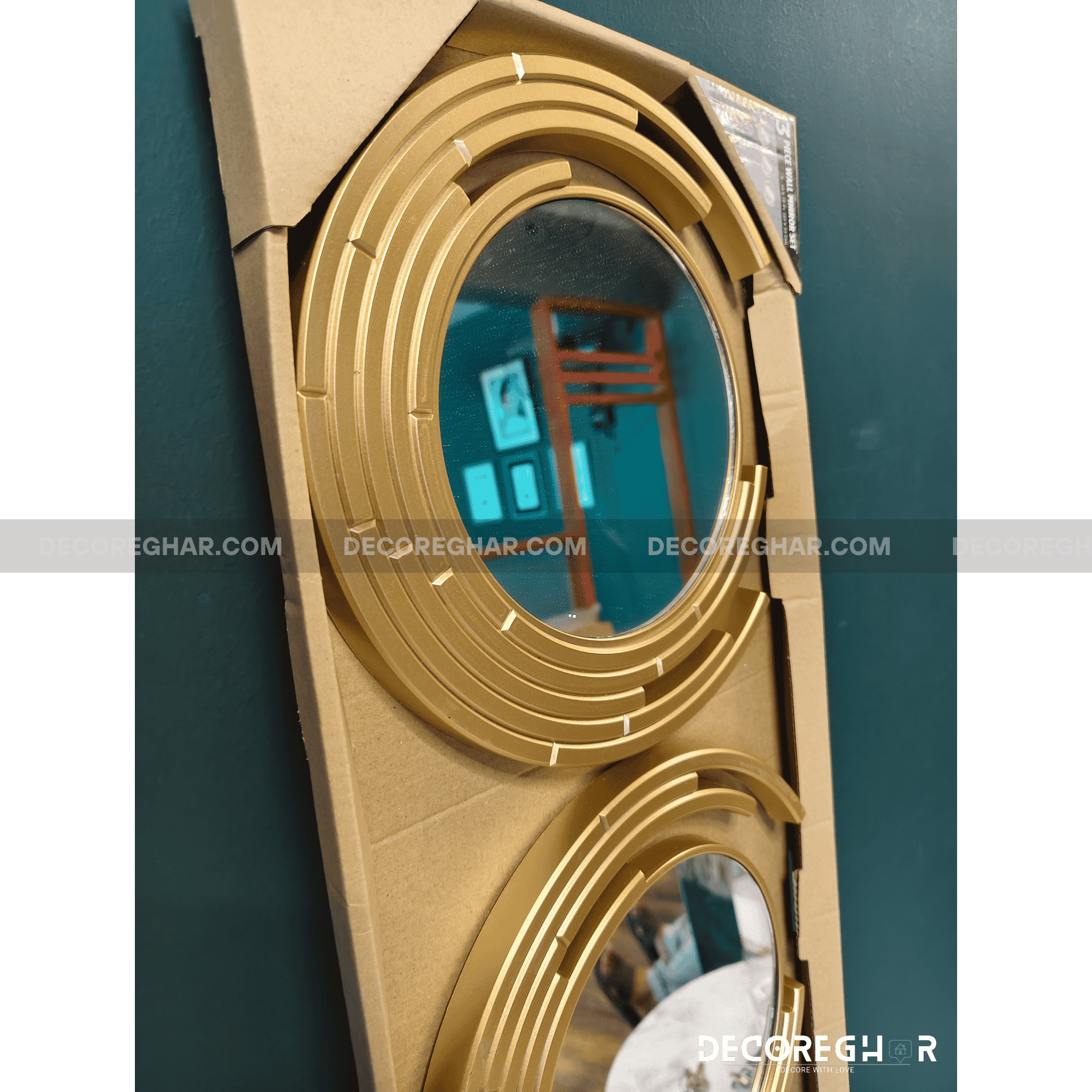 3-Piece Modern Gold Mirror Wall Art Set – Decorative Round Wall Mirrors for Living Room, Bedroom & Hallway