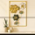 Gold & Green 3D Floral Metal Wall Art – Elegant Frame-Mounted Home Décor