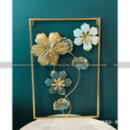 Gold & Green 3D Floral Metal Wall Art – Elegant Frame-Mounted Home Décor
