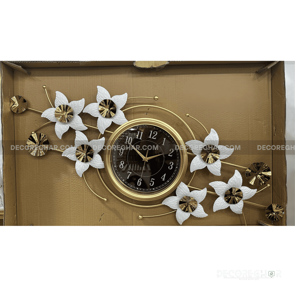 Floral Wall Clock, Black Dial Clock, Gold Wall Clock, Modern Home Decor, Elegant Wall Clock, Luxury Timepiece, Large Decorative Clock, Designer Wall Clock, Living Room Wall Decor