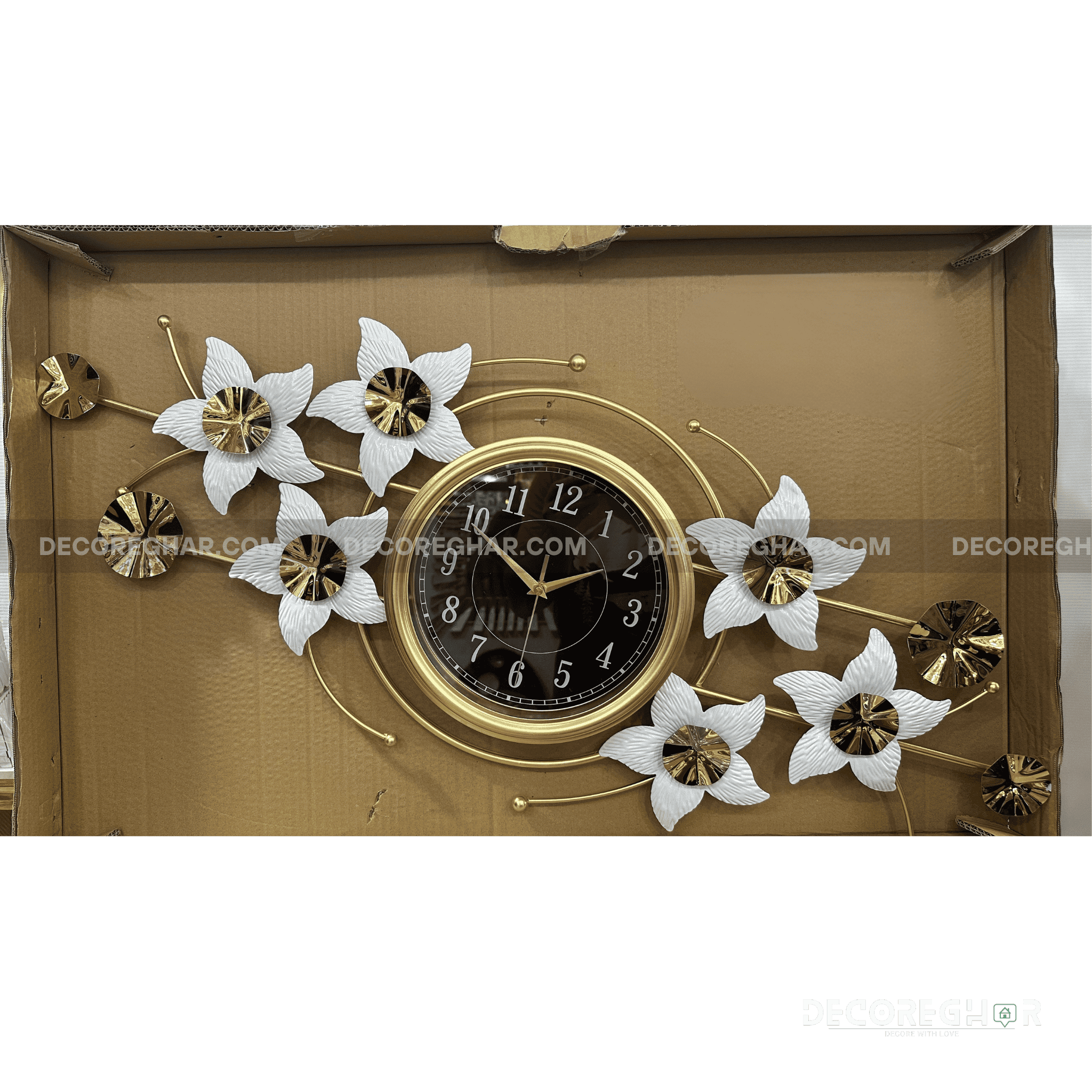Floral Wall Clock, Black Dial Clock, Gold Wall Clock, Modern Home Decor, Elegant Wall Clock, Luxury Timepiece, Large Decorative Clock, Designer Wall Clock, Living Room Wall Decor