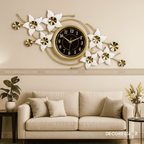 Floral Wall Clock, Black Dial Clock, Gold Wall Clock, Modern Home Decor, Elegant Wall Clock, Luxury Timepiece, Large Decorative Clock, Designer Wall Clock, Living Room Wall Decor