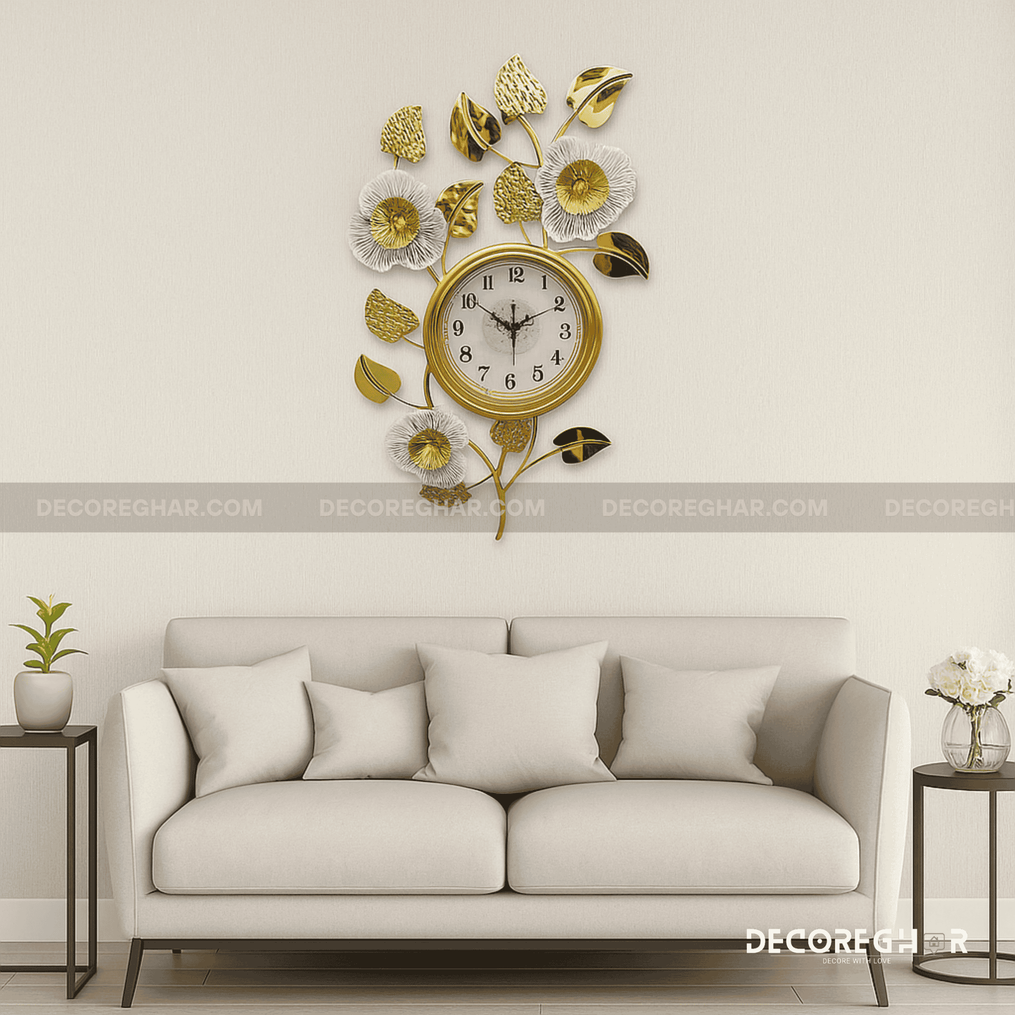Elegant Floral Wall Clock – Vintage-Inspired Home Decor for Living Room & Bedroom