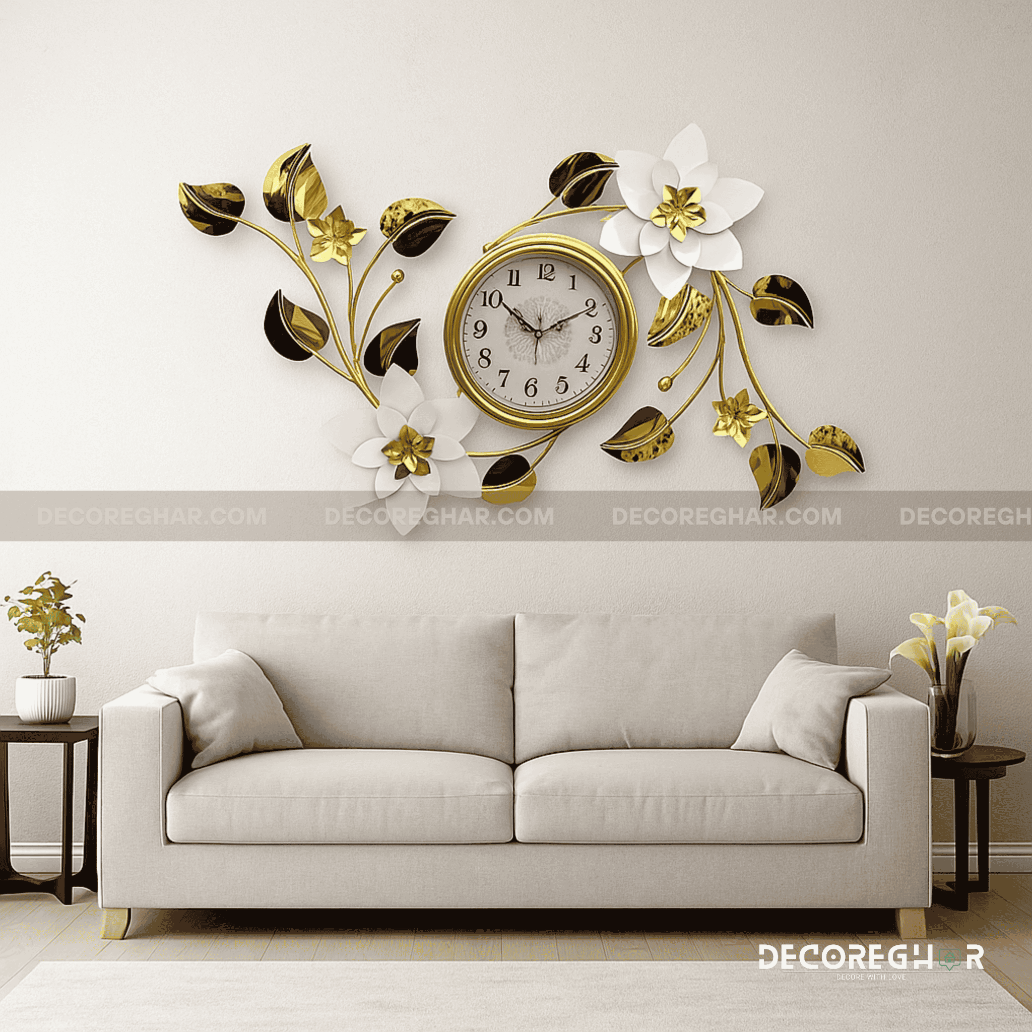 Vintage Floral Wall Clock – Silent Roman Numeral Decor for Living Room & Bedroom