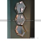 Modern Hexagonal Mirror Wall Art – Vertical Rose-Gold Set for Elegant Small Spaces