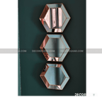 Modern Hexagonal Mirror Wall Art – Vertical Rose-Gold Set for Elegant Small Spaces