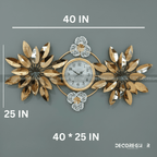 Modern Brass & Metal Sunburst Wall Clock - Large Golden Leaf Design