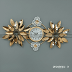 Modern Brass & Metal Sunburst Wall Clock - Large Golden Leaf Design