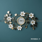 Modern Metal Flower Wall Clock - Gold, White, & Gray Botanical Design