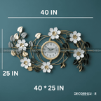Modern Metal Flower Wall Clock - Gold, White, & Gray Botanical Design