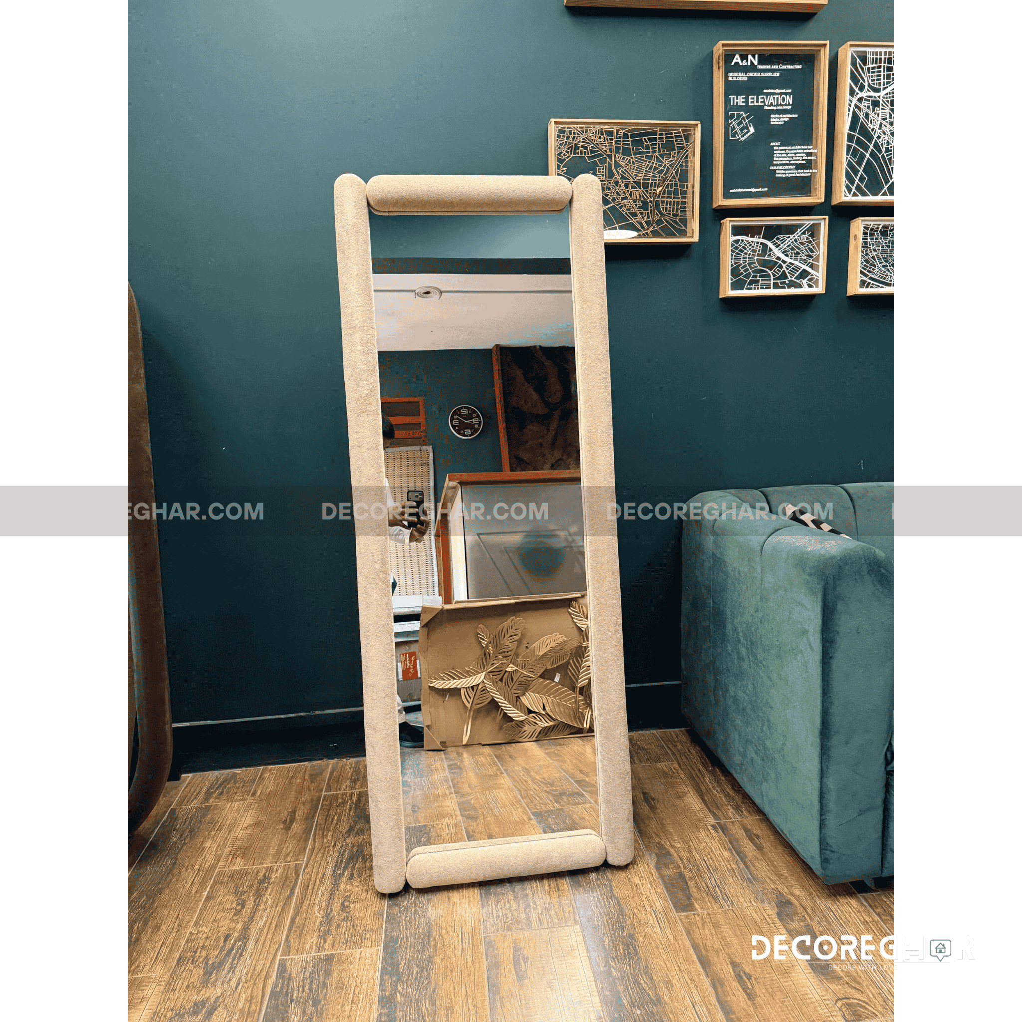 Luxurious Plush Velvet Full-Length Mirror – Versatile Floor & Wall Design