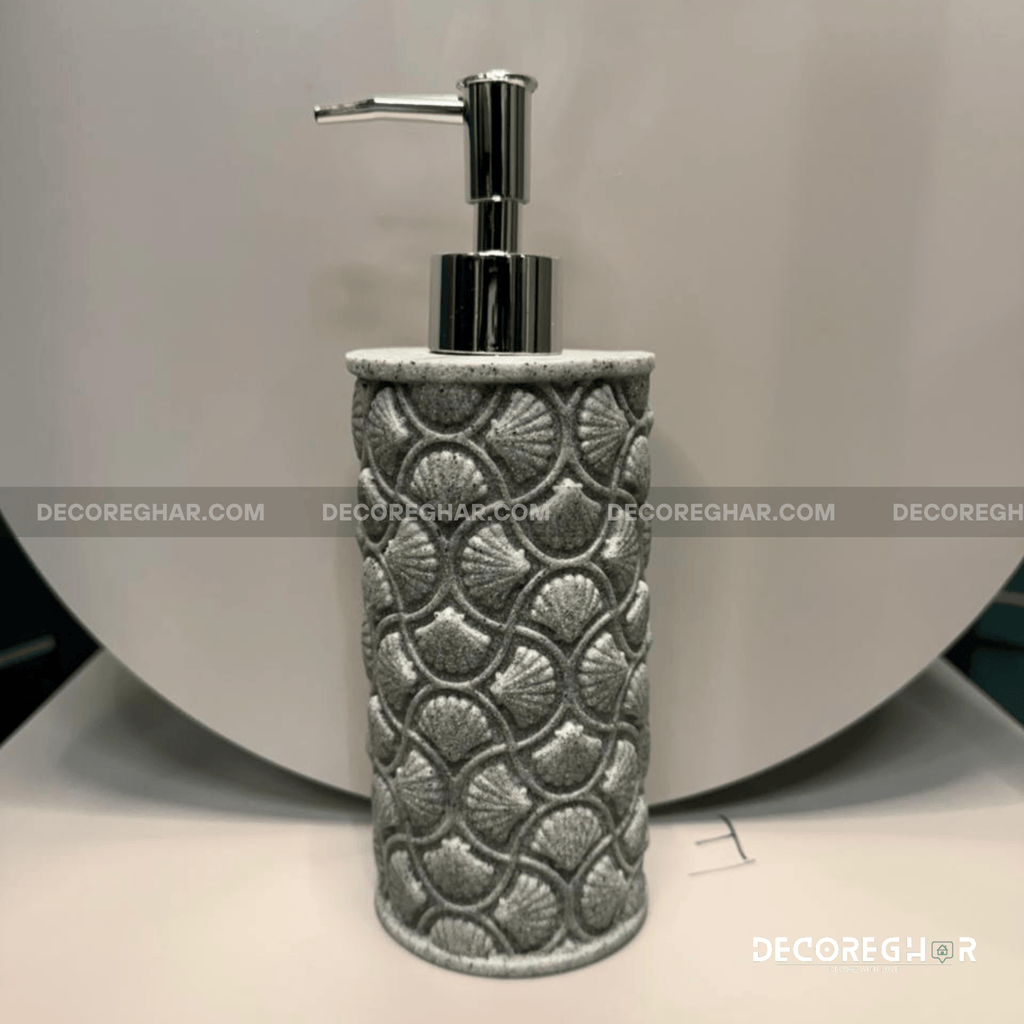 Coastal Grey Scalloped Bathroom Accessory Set | Textured Stone-Effect Finish