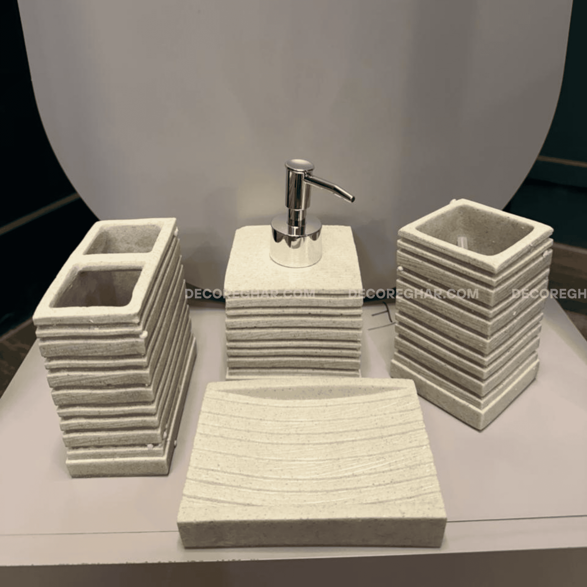 Earthy Texture 4-Piece Bathroom Set | Modern Grooved Sandstone Effect