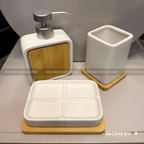 Chic 3-Piece White Ceramic & Bamboo Bathroom Vanity Set