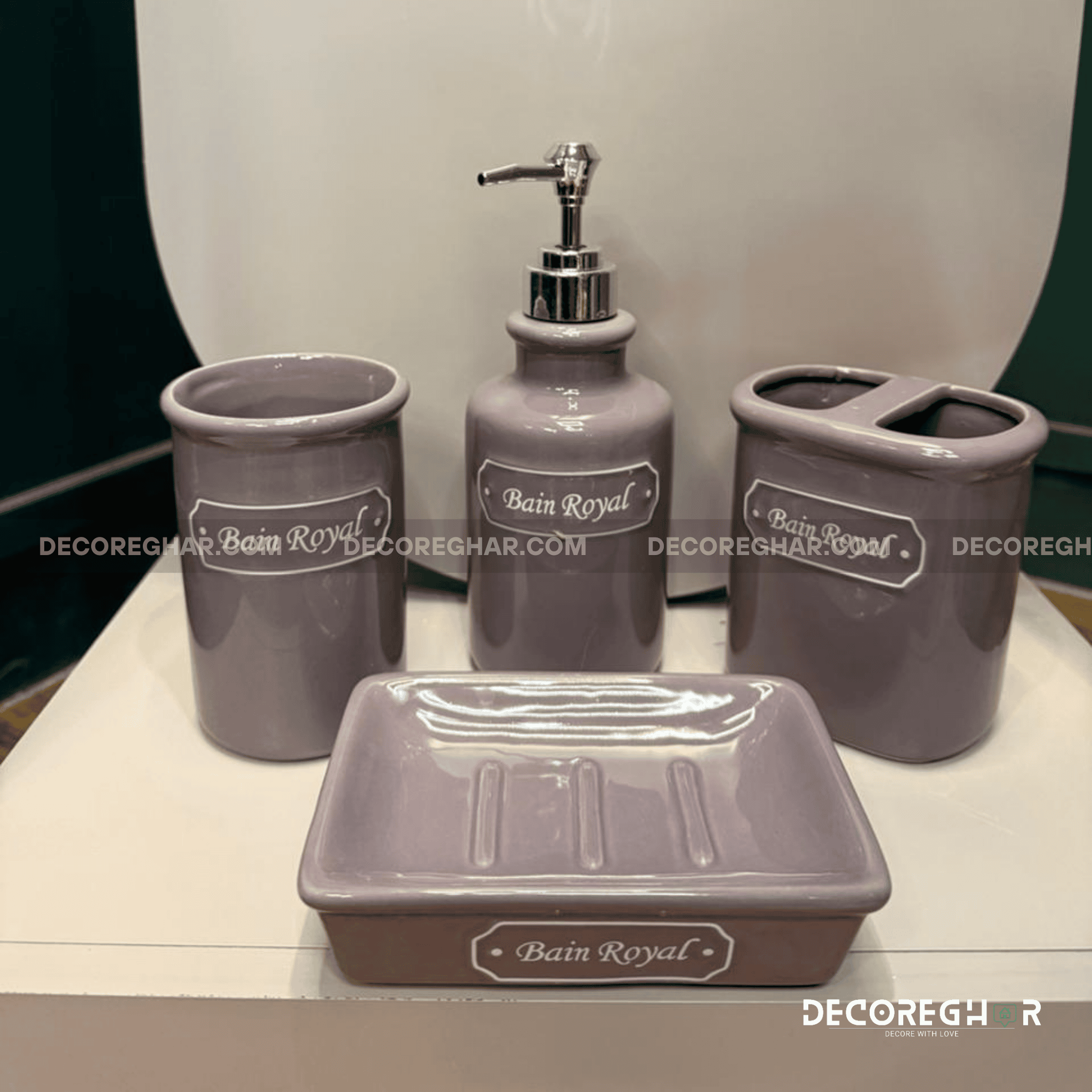 Bain Royal 4-Piece Lilac Glazed Ceramic Bathroom Accessory Set