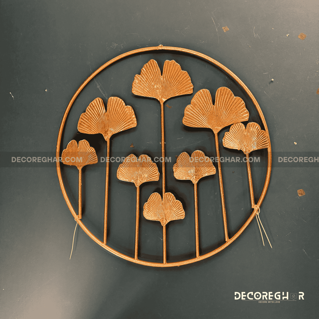 Golden Leaf Metal Wall Art – Elegant Round Frame Decor
