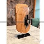 Natural Edge Wood Sculpture with Dark Live Edge and Metal Stand