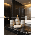Luxury 4-Piece Matte Grey and Gold Ornate Bathroom Accessory Set