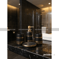 Luxury 4-Piece Matte Black and Gold Ornate Bathroom Accessory Set