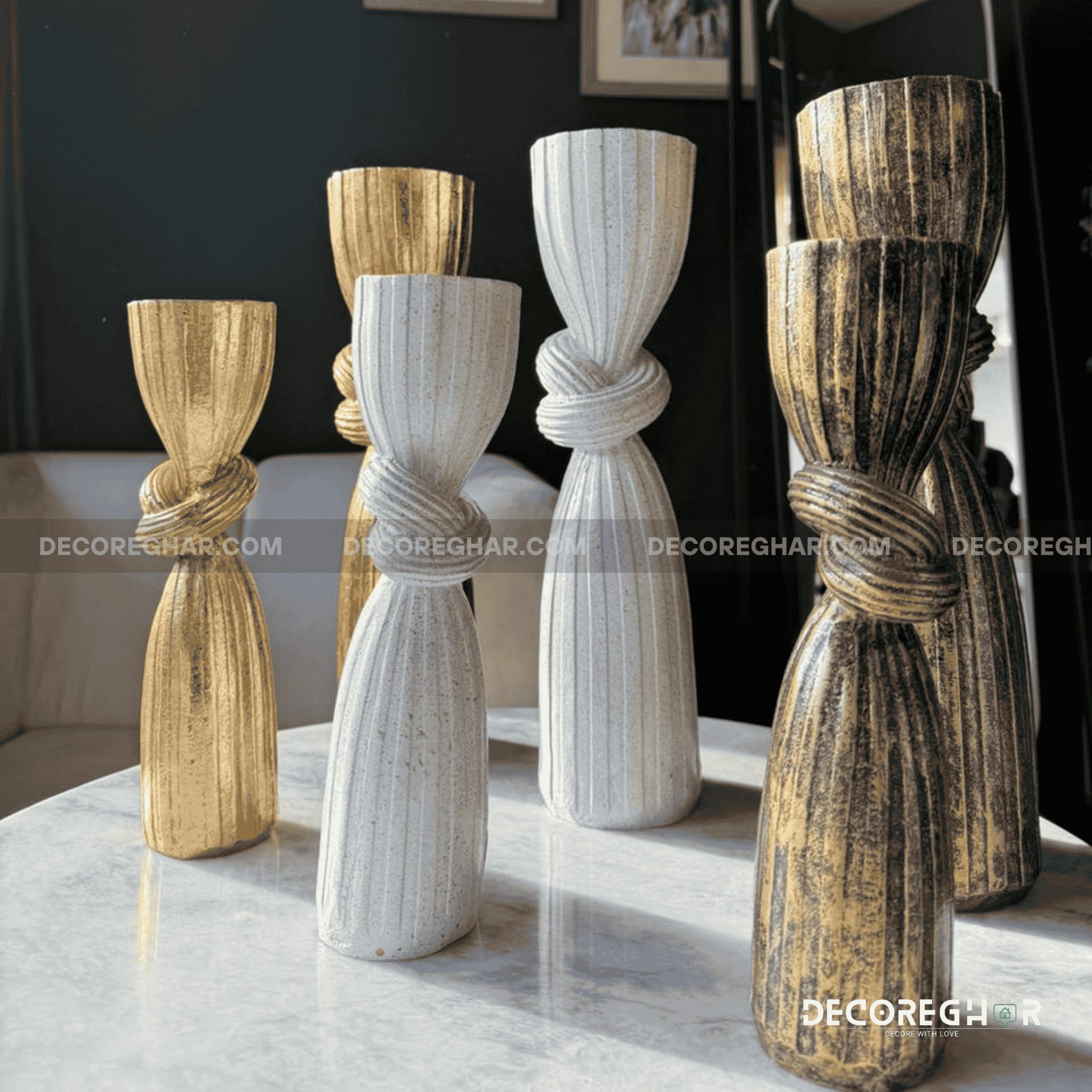 Modern Knotted Gold Vases – Set of 2 Sculptural Table Decor