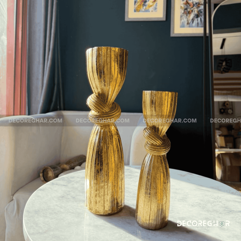 Modern Knotted Gold Vases – Set of 2 Sculptural Table Decor