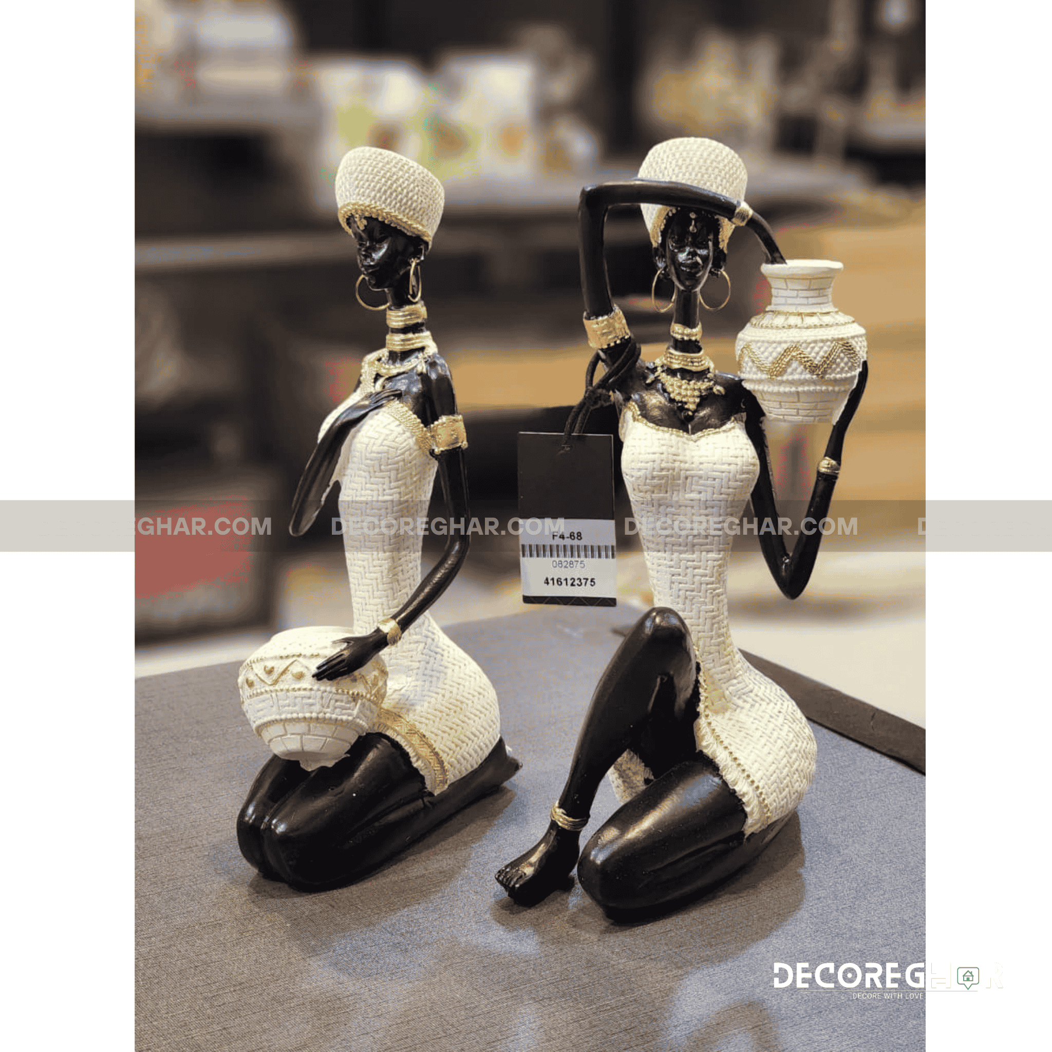 African Art Figurine – Handcrafted Elegant Woman with Pot ( Set )