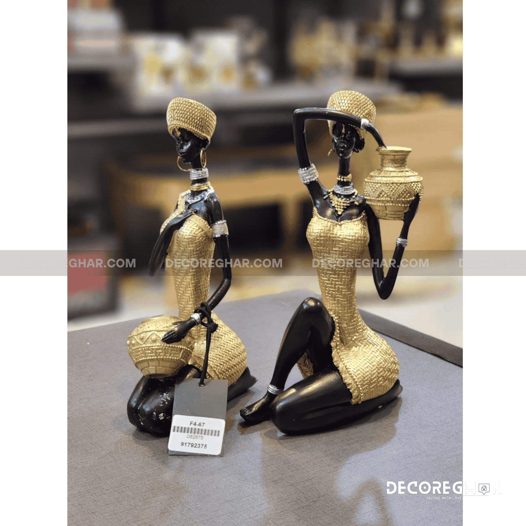 African Art Figurine – Handcrafted Elegant Woman with Pot ( Set )