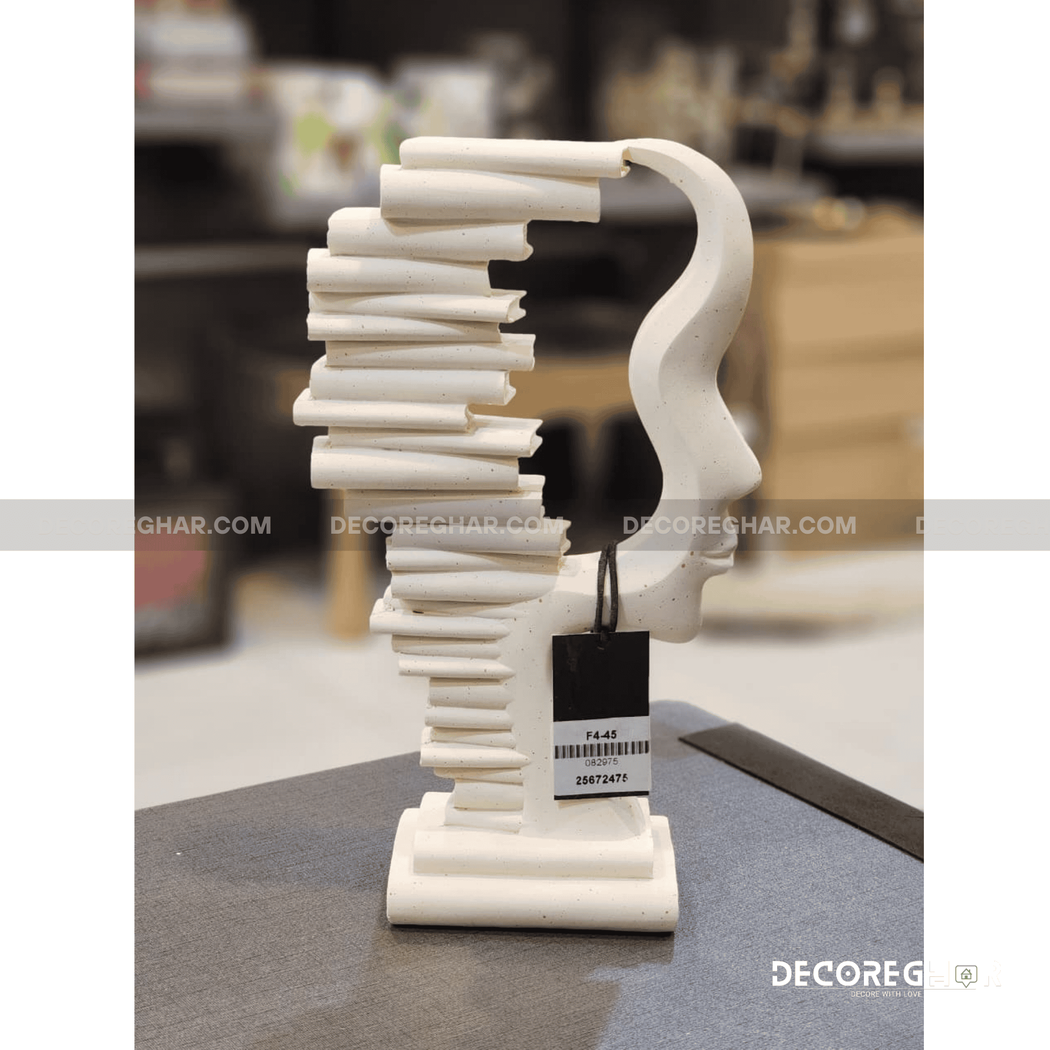 Abstract Book Stack Head Sculpture – Modern Home Decor