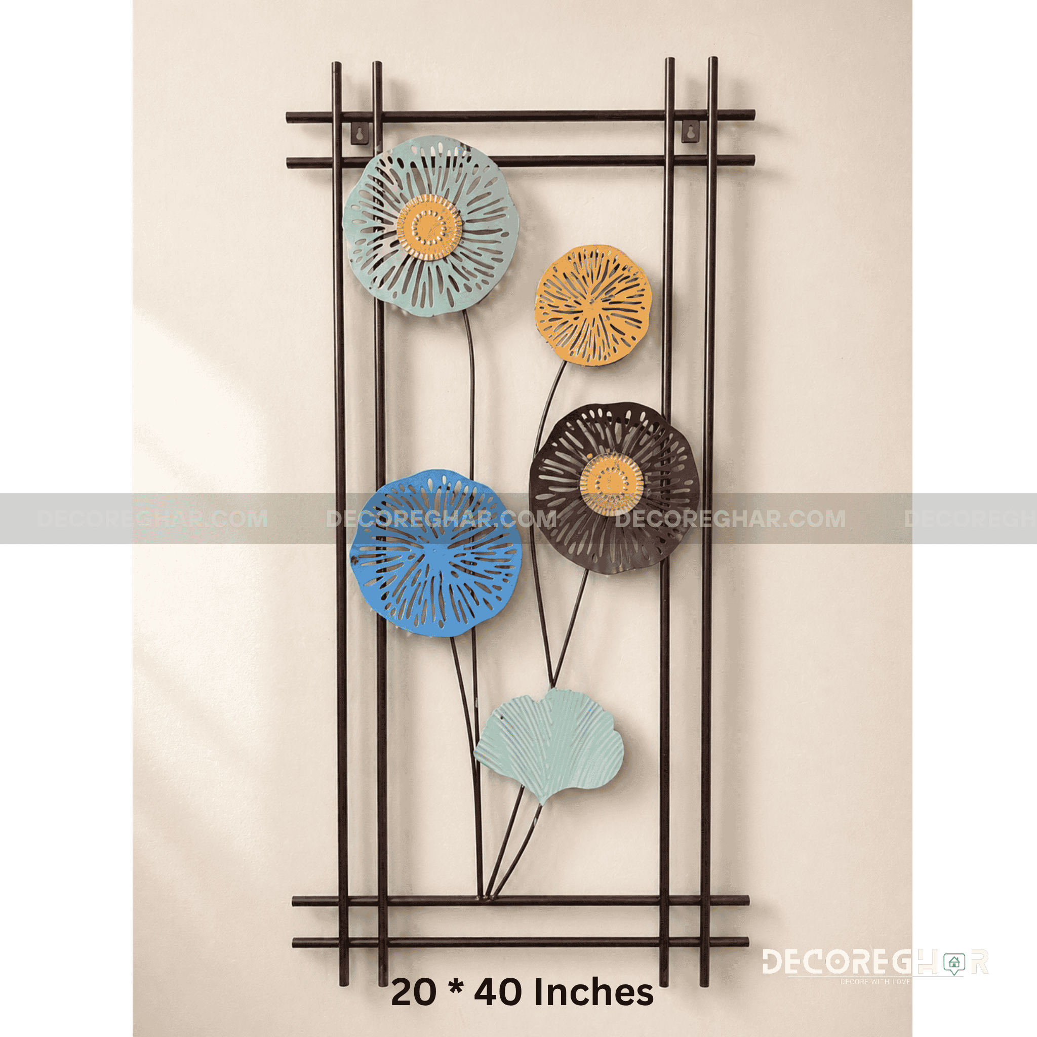 Modern Abstract Floral Metal Wall Art – Colorful Geometric Frame