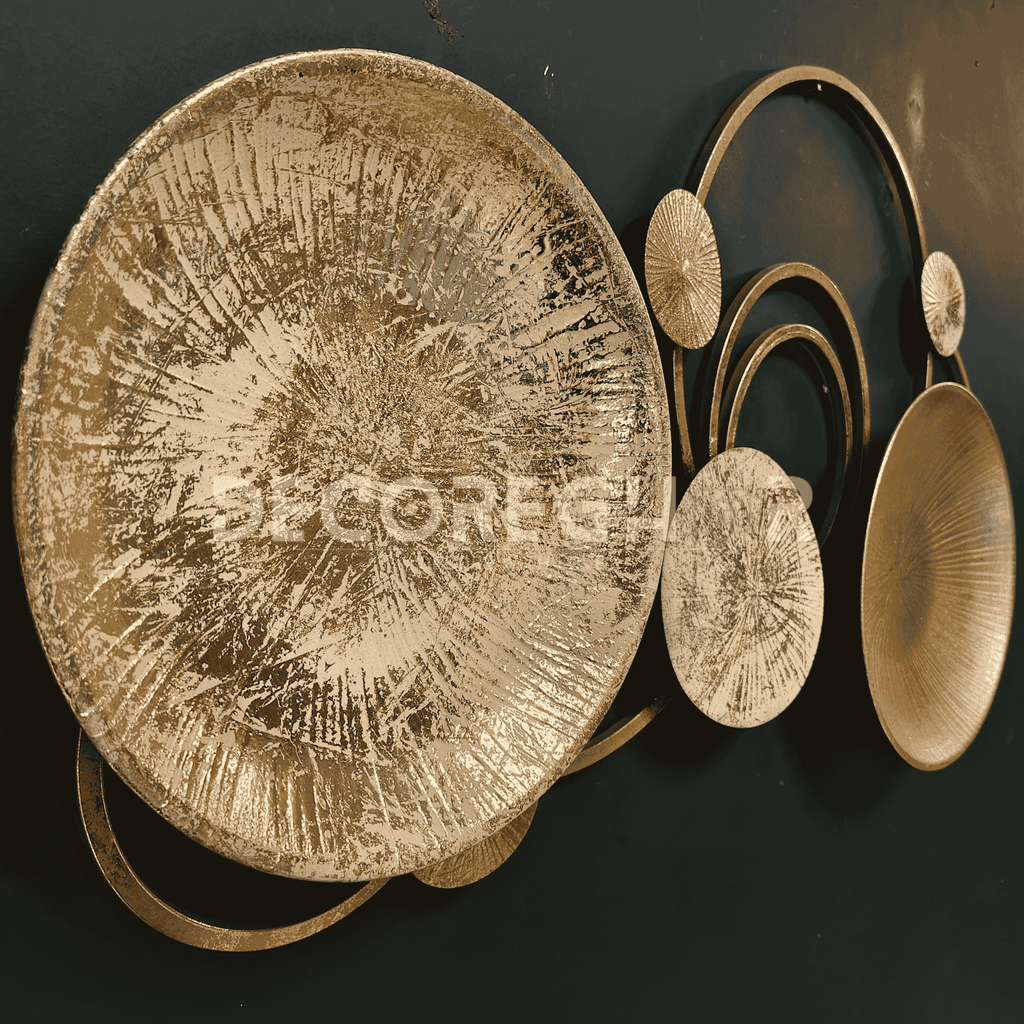 Modern Abstract Metal Wall Art | Gold & Bronze Circular Iron Wall Décor for Living Room