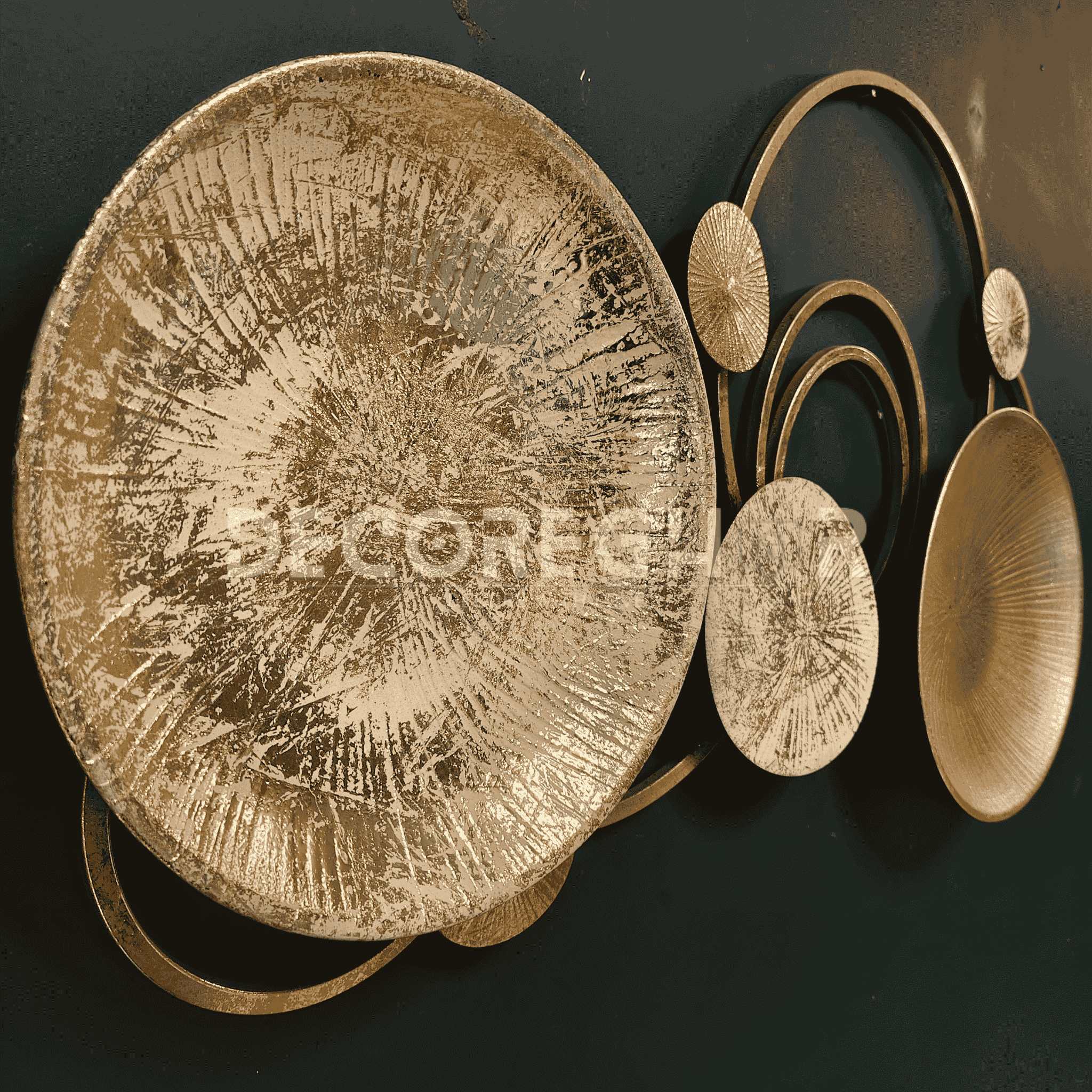 Modern Abstract Metal Wall Art | Gold & Bronze Circular Iron Wall Décor for Living Room