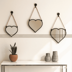 3-Piece Heart-Shaped Wall Mirror Set – Hanging Decorative Mirrors with Rope for Living Room, Bedroom & Kids Room