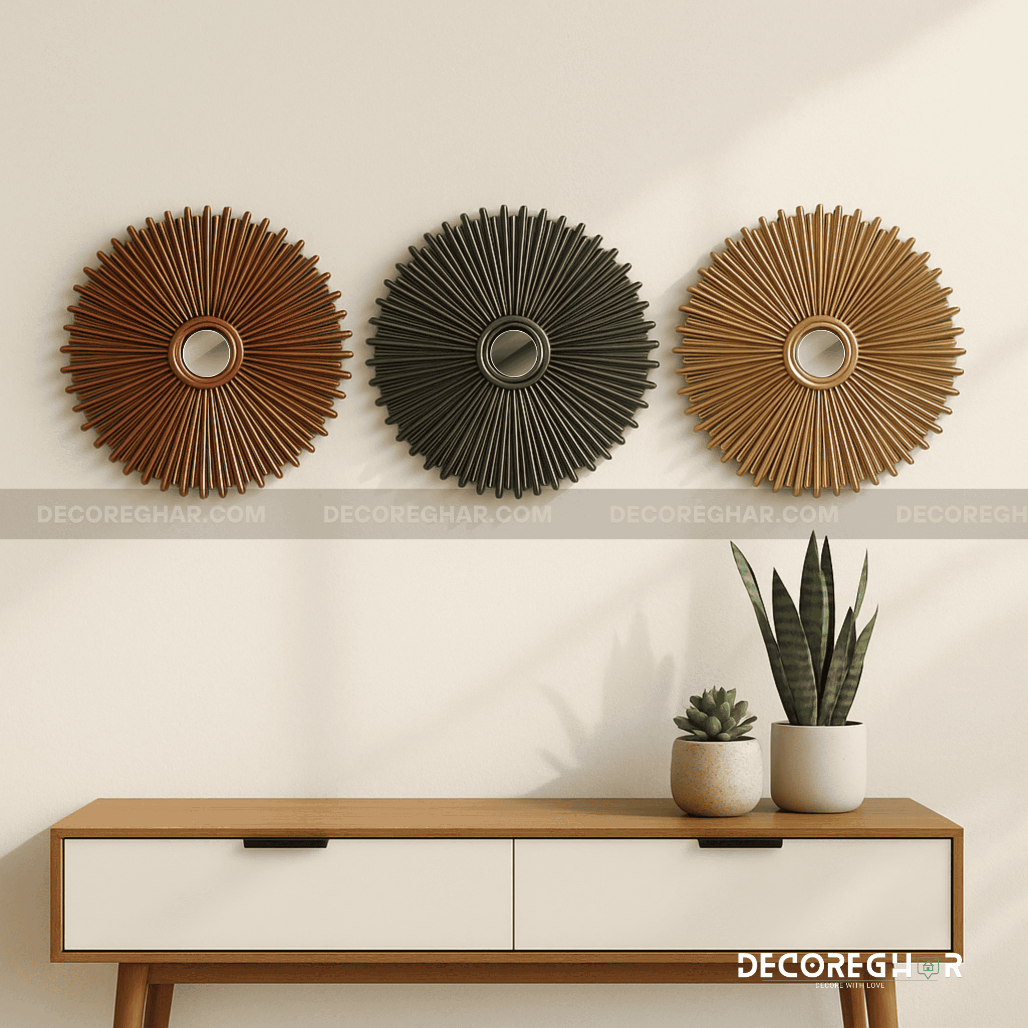 3-Piece Modern Sunburst Wall Set – Decorative Wall Art for Living Room, Bedroom & Office
