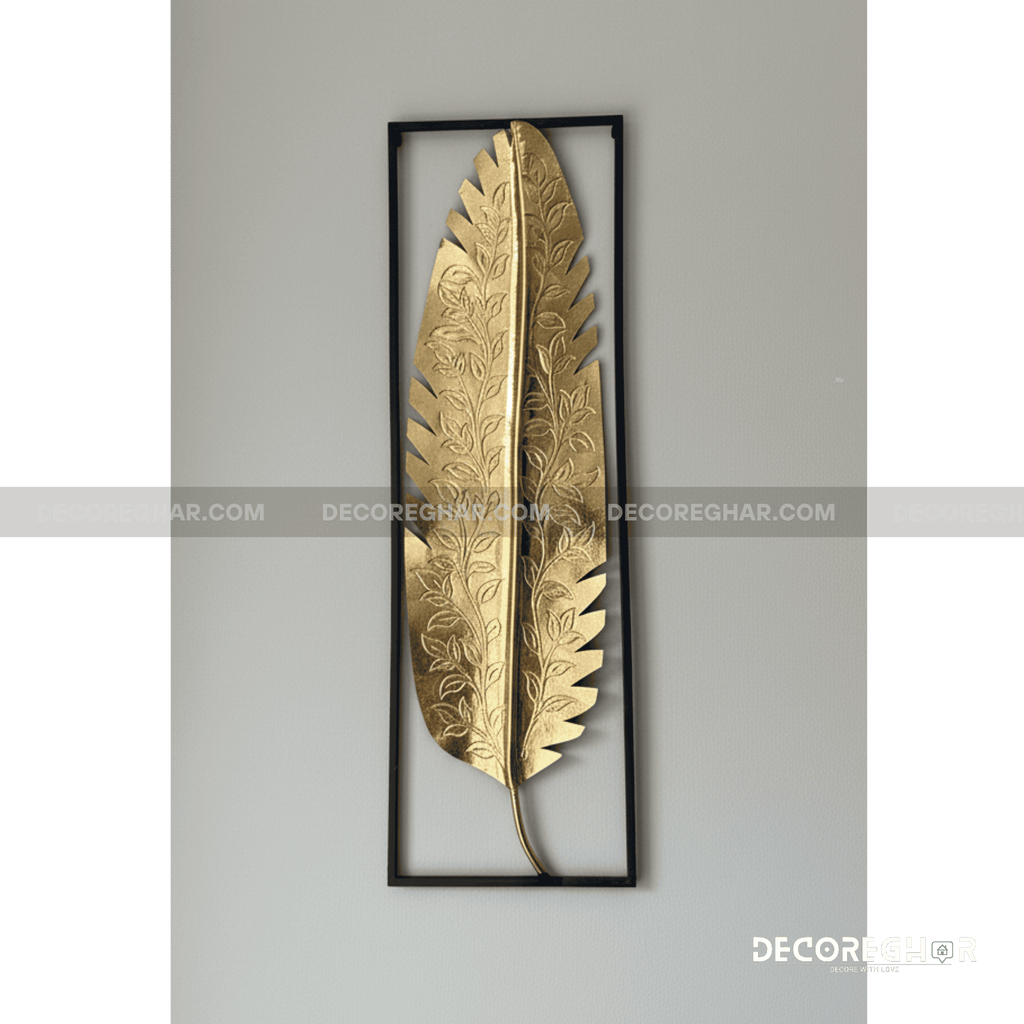 Hand Crafted  Etched Gold Banana Leaf Metal Wall Art
