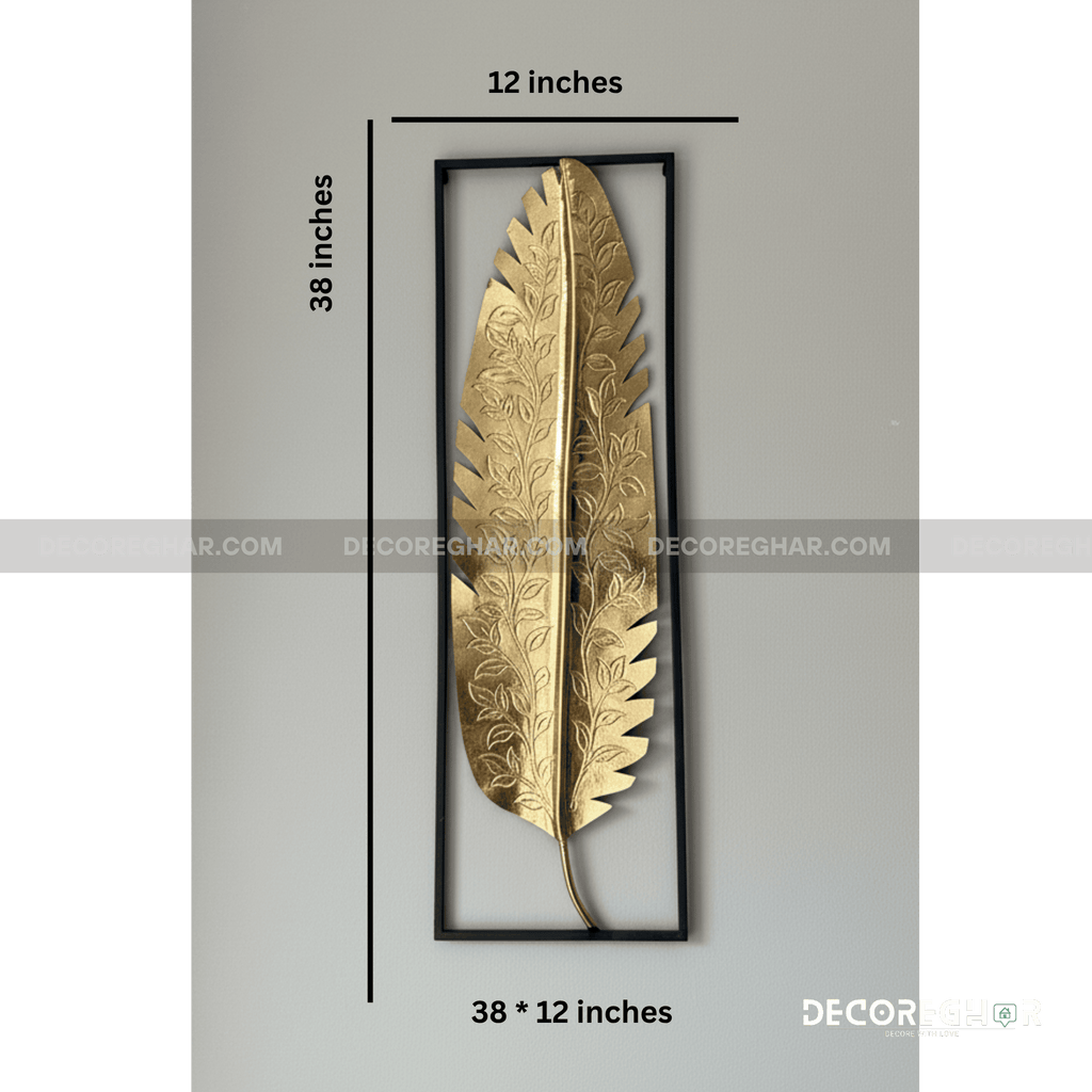 Hand Crafted  Etched Gold Banana Leaf Metal Wall Art