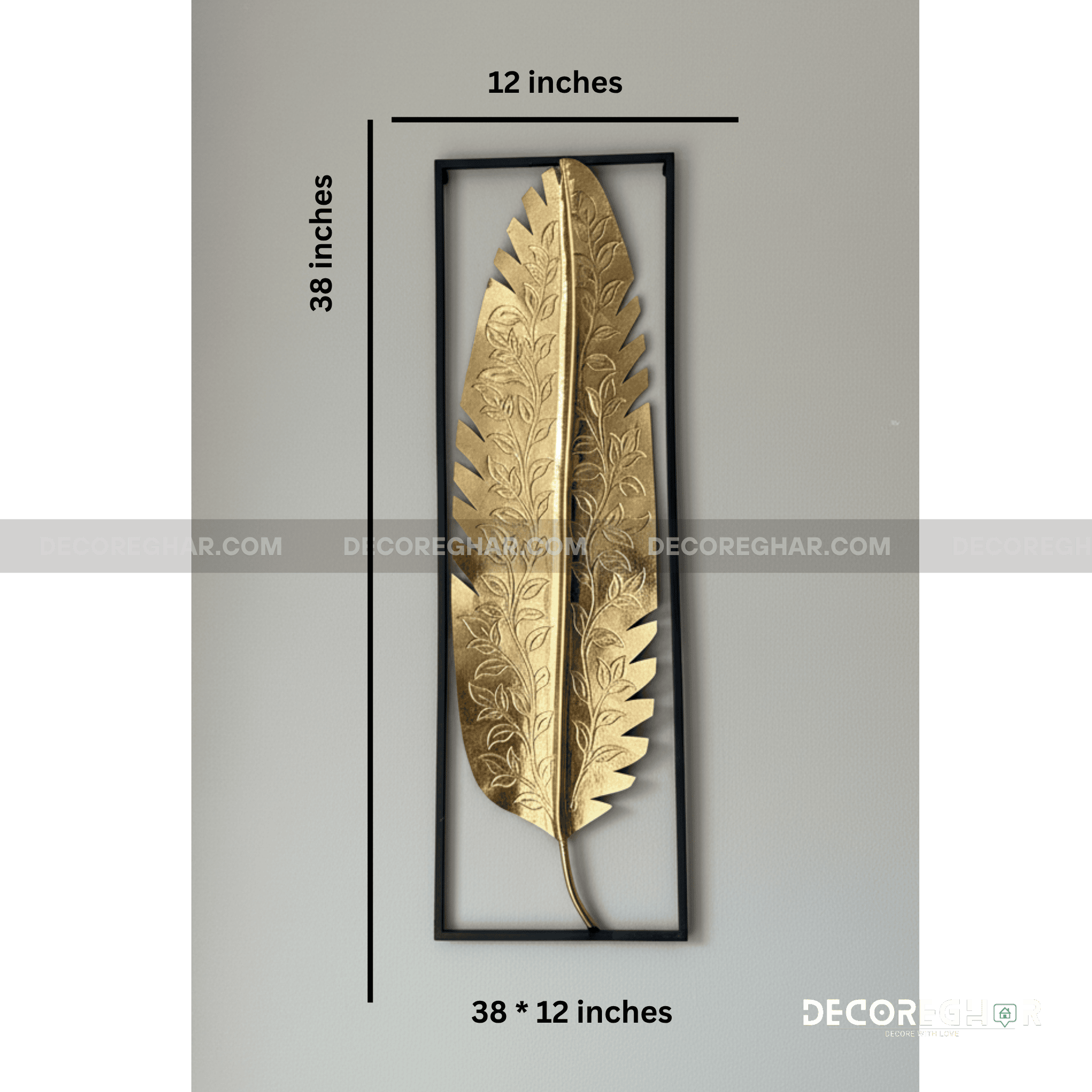 Hand Crafted  Etched Gold Banana Leaf Metal Wall Art