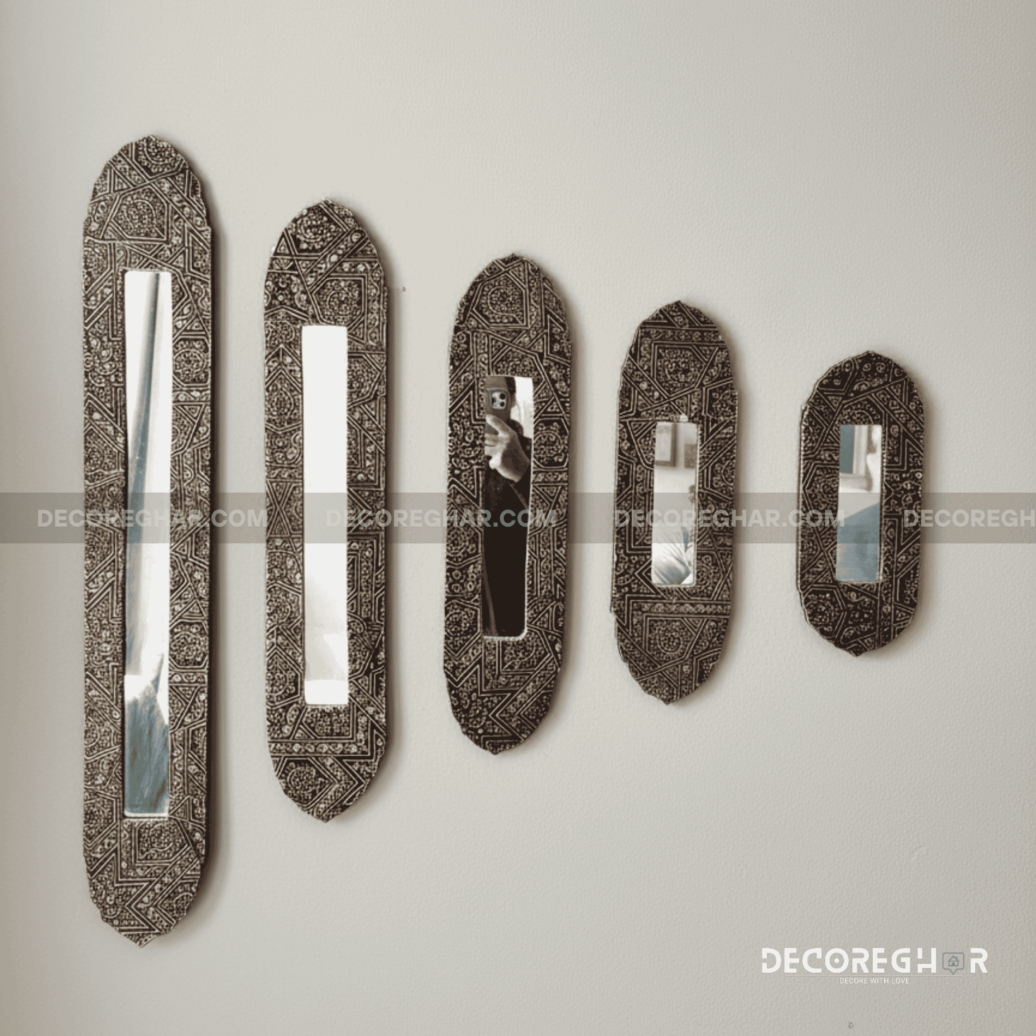 Vintage Ornate Wall Mirror Set – Handcrafted Antique Gold & Black Decorative Wall Panels (Set of 5)