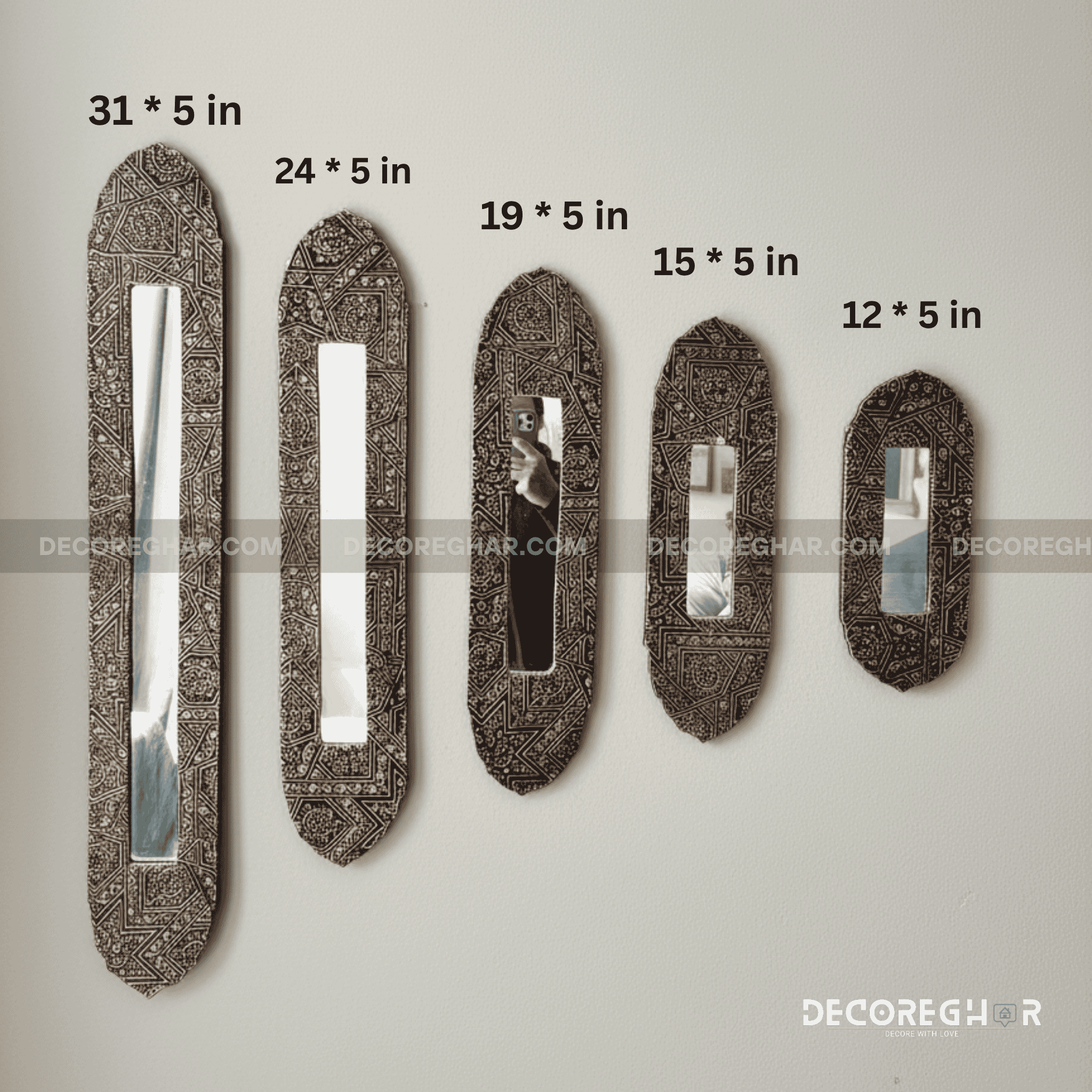 Vintage Ornate Wall Mirror Set – Handcrafted Antique Gold & Black Decorative Wall Panels (Set of 5)